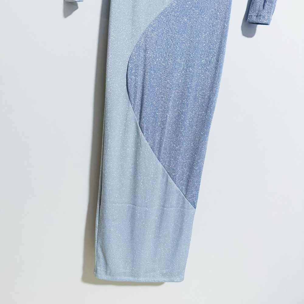 Naked Wardrobe - Blue Glitter Fitted Maxi Dress - Picture 3 of 5
